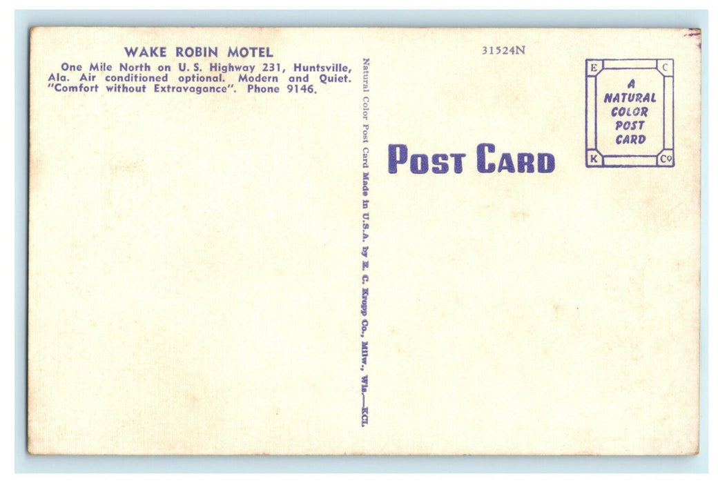 Wake Robin Motel Huntsville Alabama US 231  Vintage Postcard