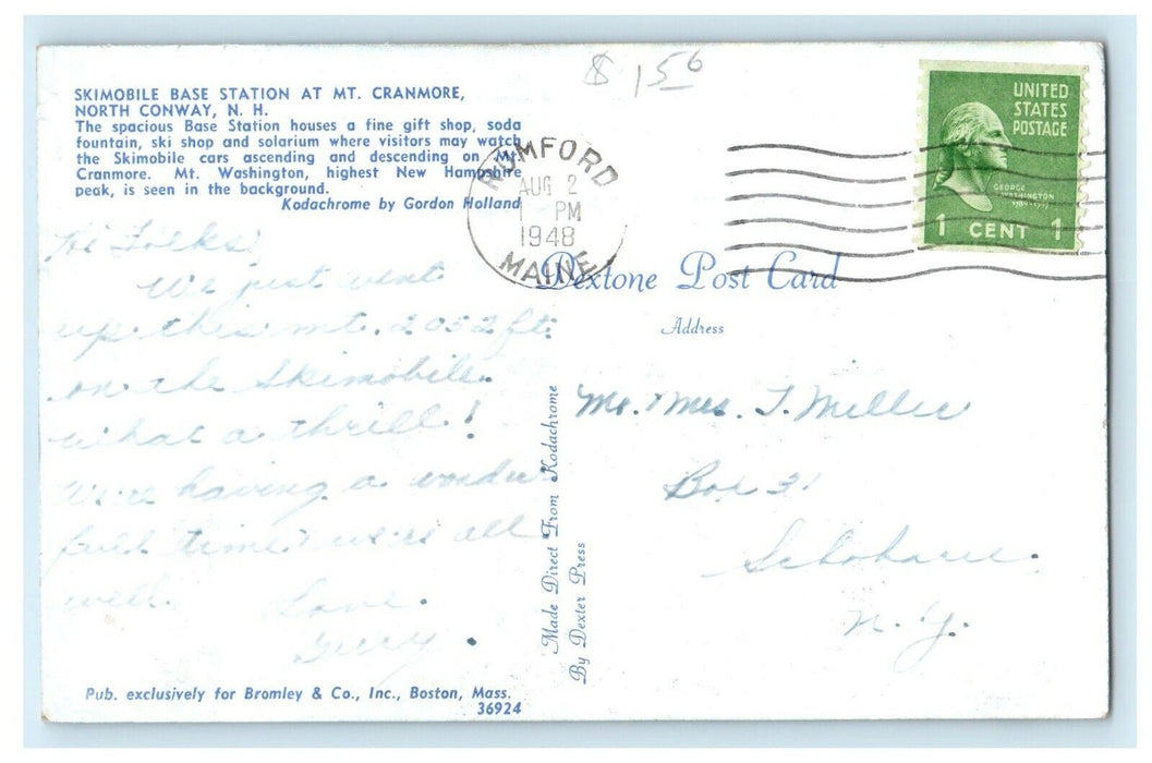 1948 Skimobile Base Station Mt. Cranmore North Conway New Hampshire NH Postcard