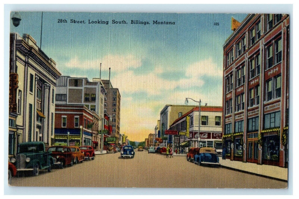 c1940's View Of Street Looking South Billings Montana MT Vintage Postcard