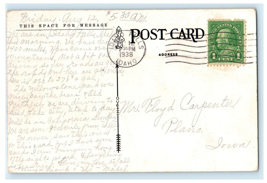 1938 Granite Springs Reservoir Near Cheyenne Wyoming WY Posted Postcard