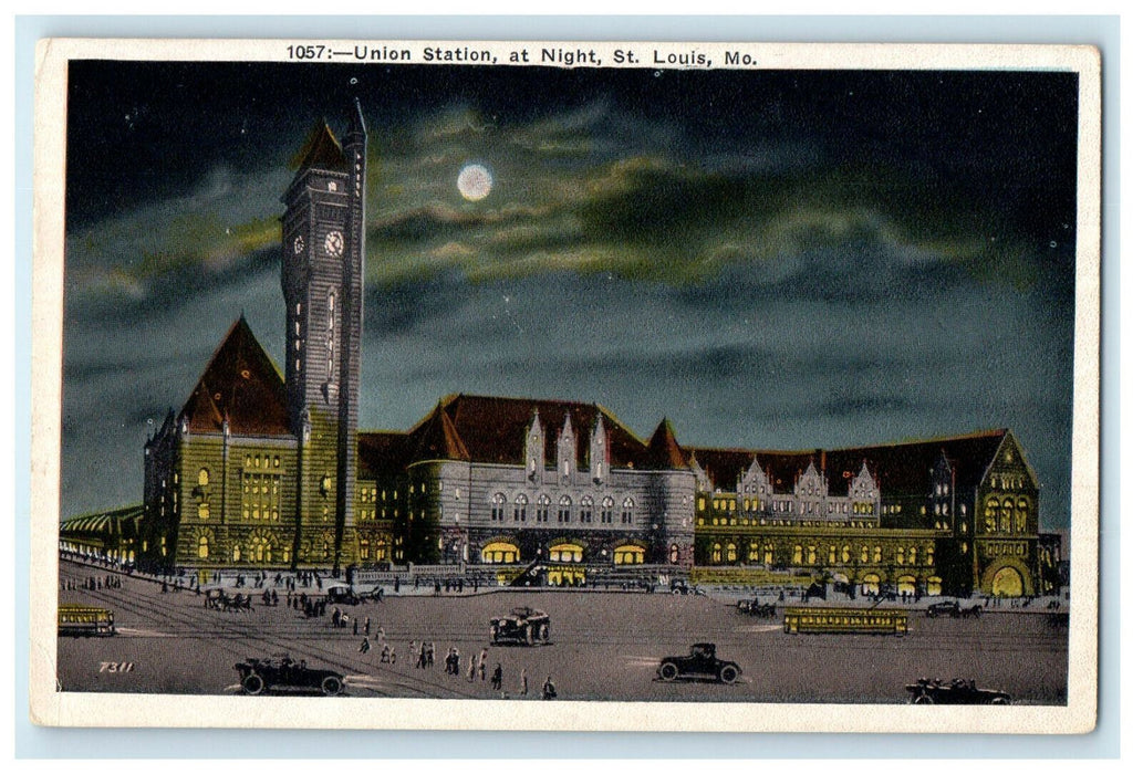 1926 Moolight Cars Scene in Union Station St. Louis Missouri MO Posted Postcard