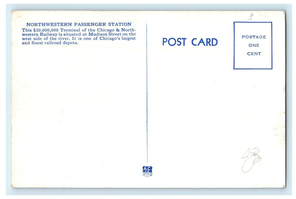 c1920s Northwestern Passenger Station Chicago Illinois IL Unposted Postcard