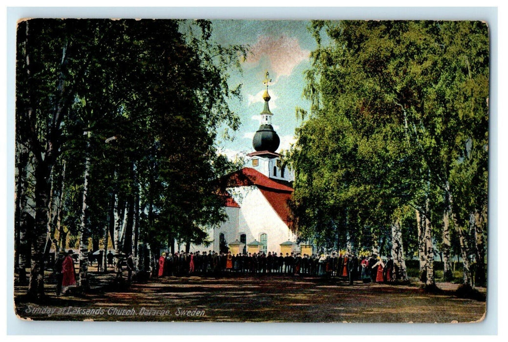 c1910's Sunday At Leksand Church Dalarne Sweden  Antique Postcard