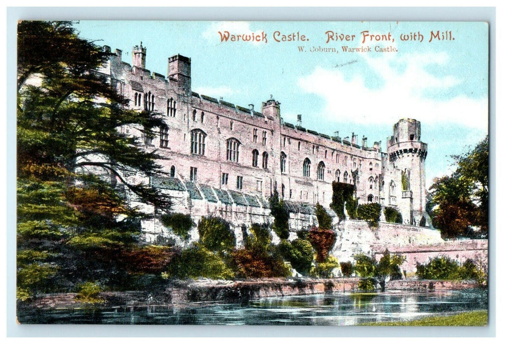 c1910's Warwick Castle River Front With Mill England United Kingdom UK Postcard
