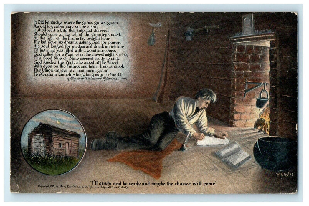 An Old Log Cabin Mery Eyre Wintersmith Robertson Poem Kentucky KY Postcard