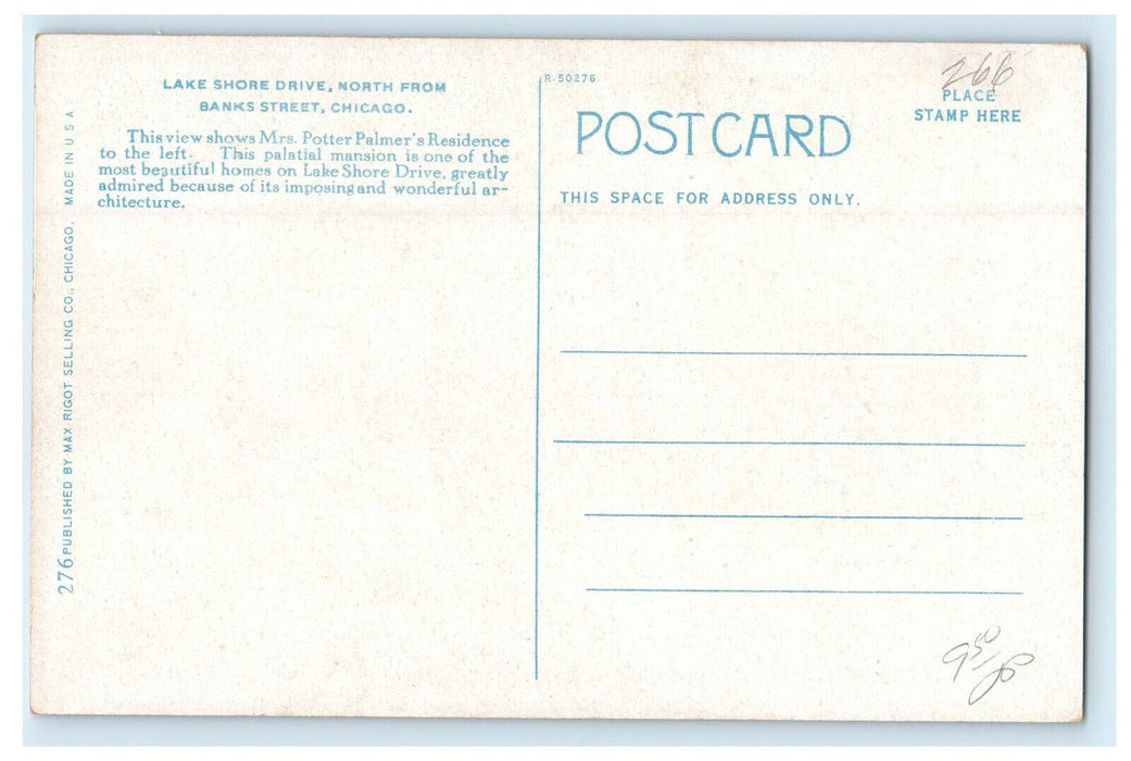 c1920s Lake Shore Drive North From Banks Street Illinois IL Unposted Postcard