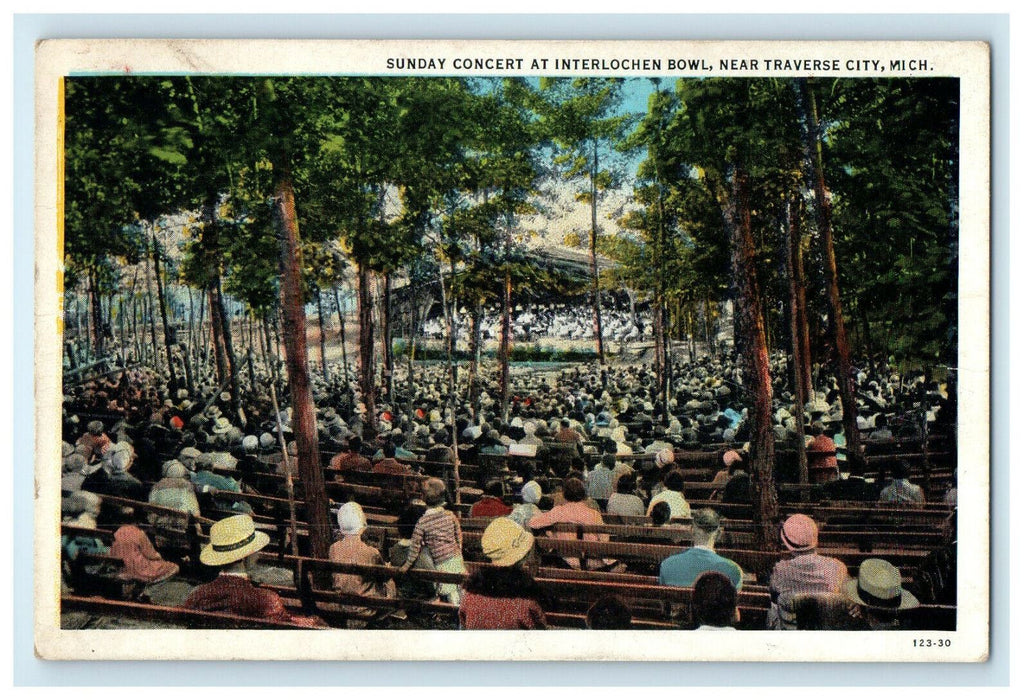 c1920s Sunday Concert Interlochen Bowl,Traverse City MI Advertising Postcard