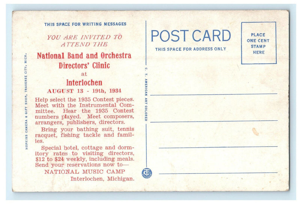 c1920s Sunday Concert Interlochen Bowl,Traverse City MI Advertising Postcard