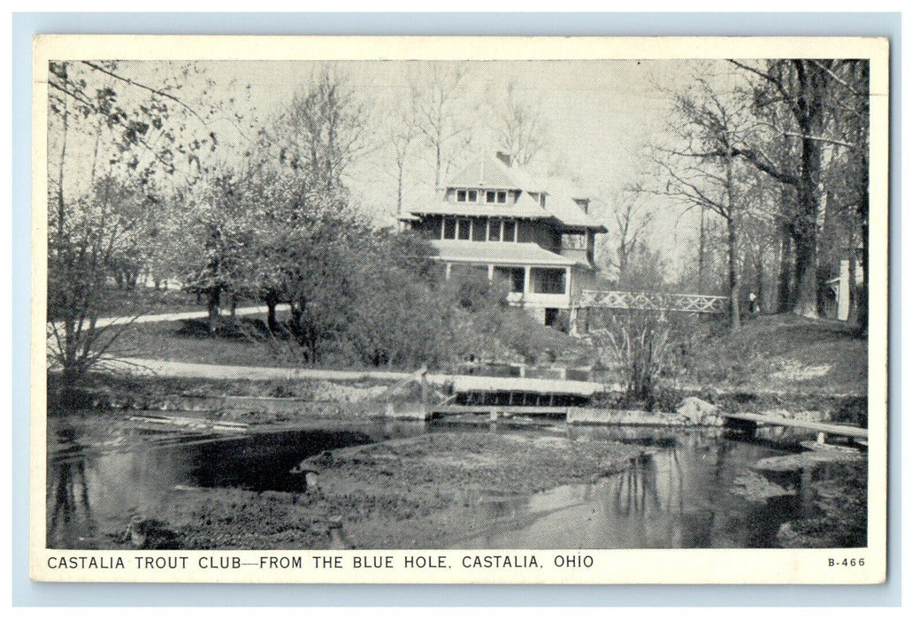 1937 Castalia Trout Club House Bridge From Blue Hole Castalia Ohio OH Postcard