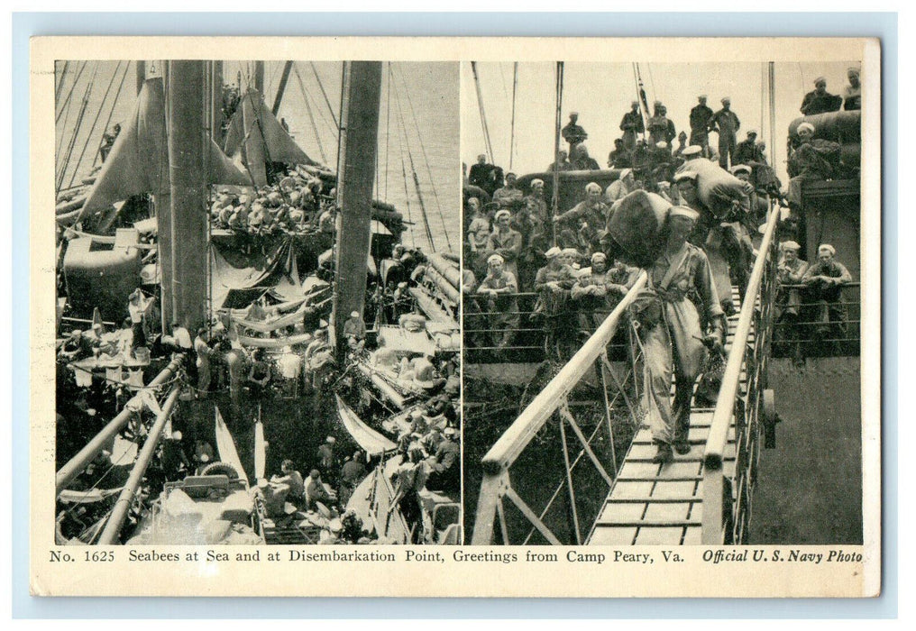 c1940s Seabees at Sea and Disembarkation Point Camp Peary Virginia VA Postcard