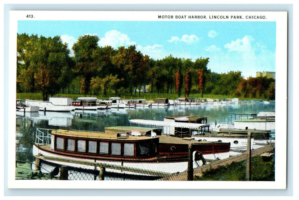 c1920s Motor Boat Harbor, Lincoln Park, Chicago Illinois IL Postcard