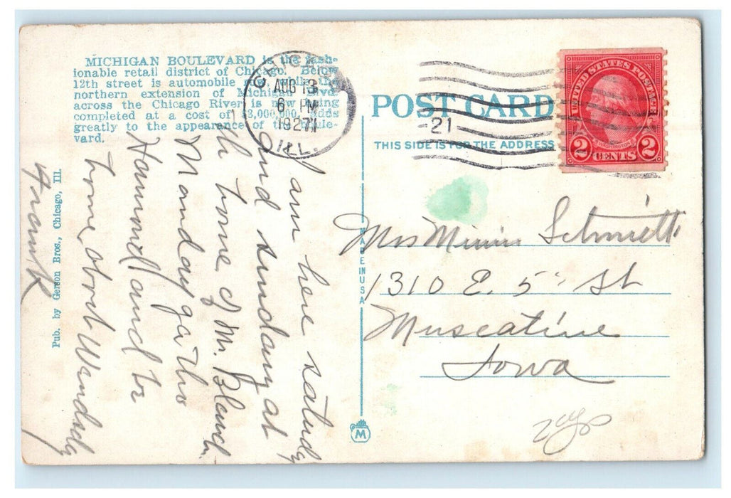 1927 Michigan Avenue No From Art Institute Chicago Illinois IL Postcard