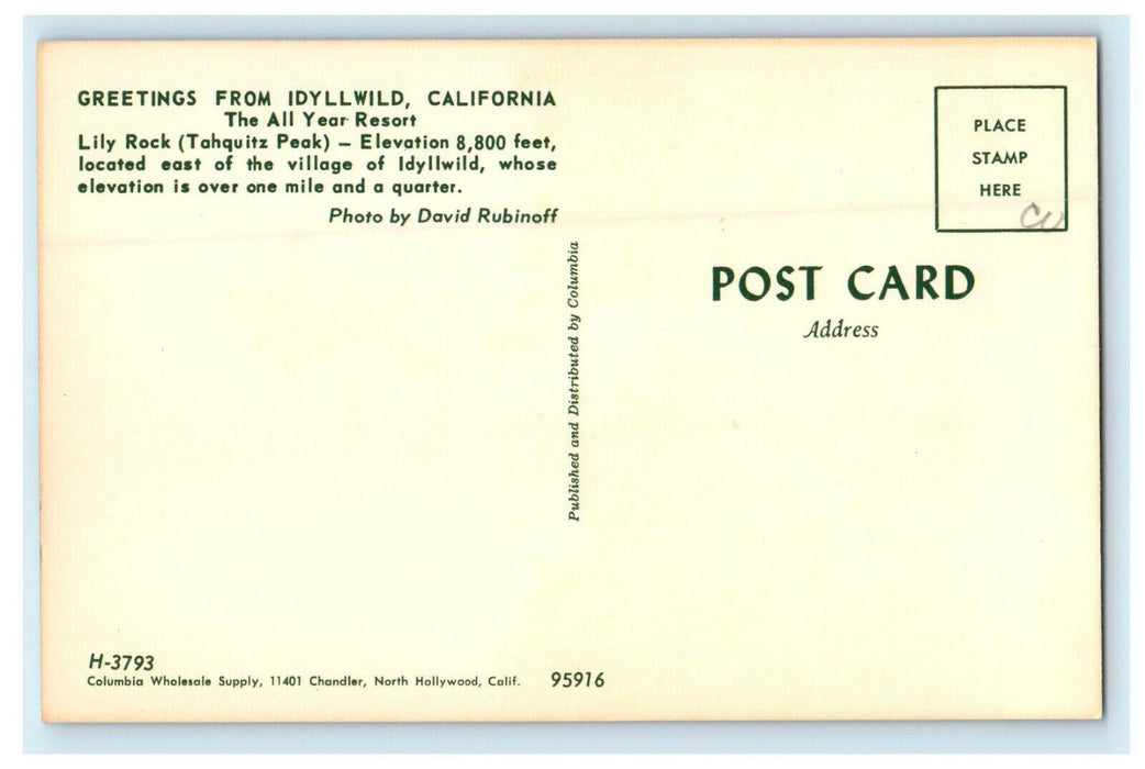 Greetings From Idyllwild California CA Lily Rock Tahquitz Peak Postcard