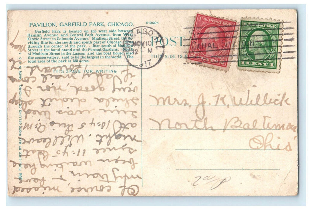 1917 Pavilion, Garfield Park, Chicago Illinois IL Posted Postcard