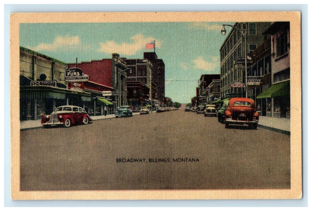 c1940's Broadway Main Street Cars Billings Montana MT Vintage Postcard