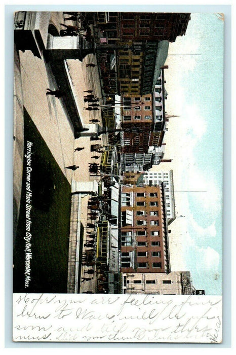 1907 Main Street from City Hall, Worcester, Massachusetts MA Postcard