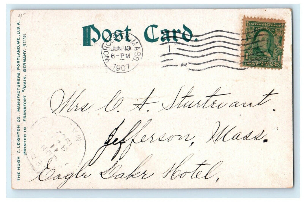 1907 Main Street from City Hall, Worcester, Massachusetts MA Postcard