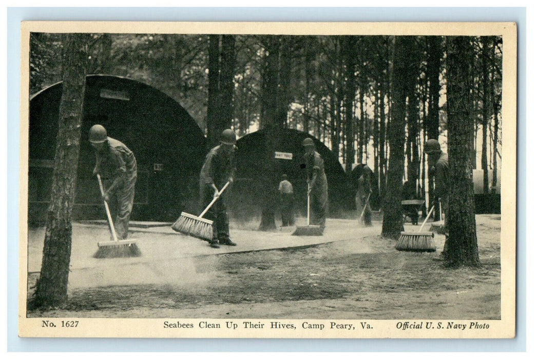 c1940s Seabees Clean Up Their Hives, Camp Peary Virginia VA Unposted Postcard