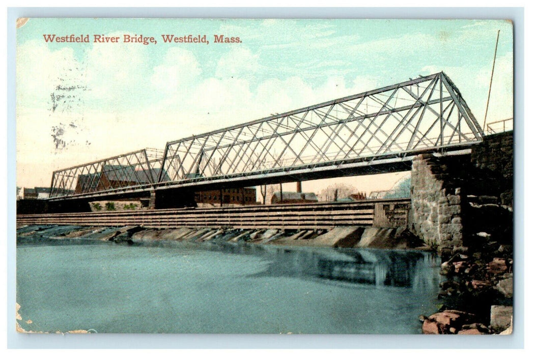 1909 Westfield River Bridge, Westfield Massachusetts Antique Posted Postcard