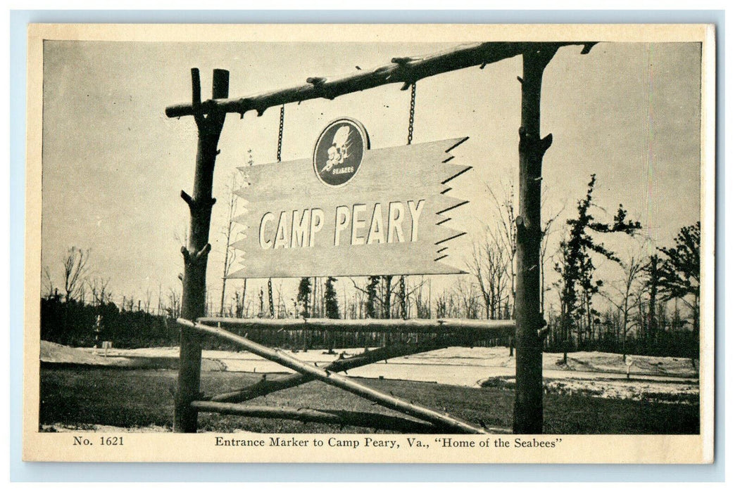 c1940s Home of the Seabees Entrance Marker to Camp Peary Virginia VA Postcard