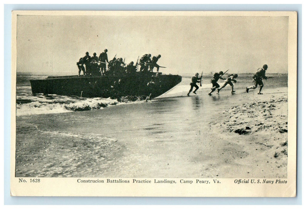 c1940s Construction Battalion Practice Landings Camp Peary Virginia VA Postcard