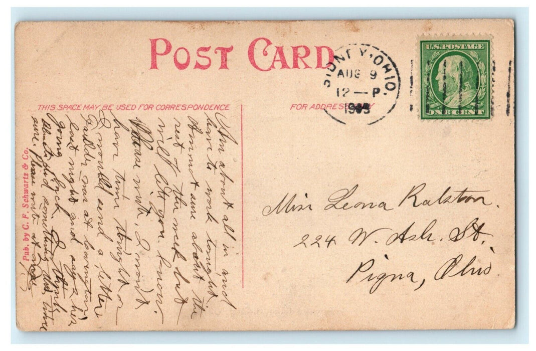 1909 Tawawa Lake Sidney Ohio OH Posted Antique Postcard