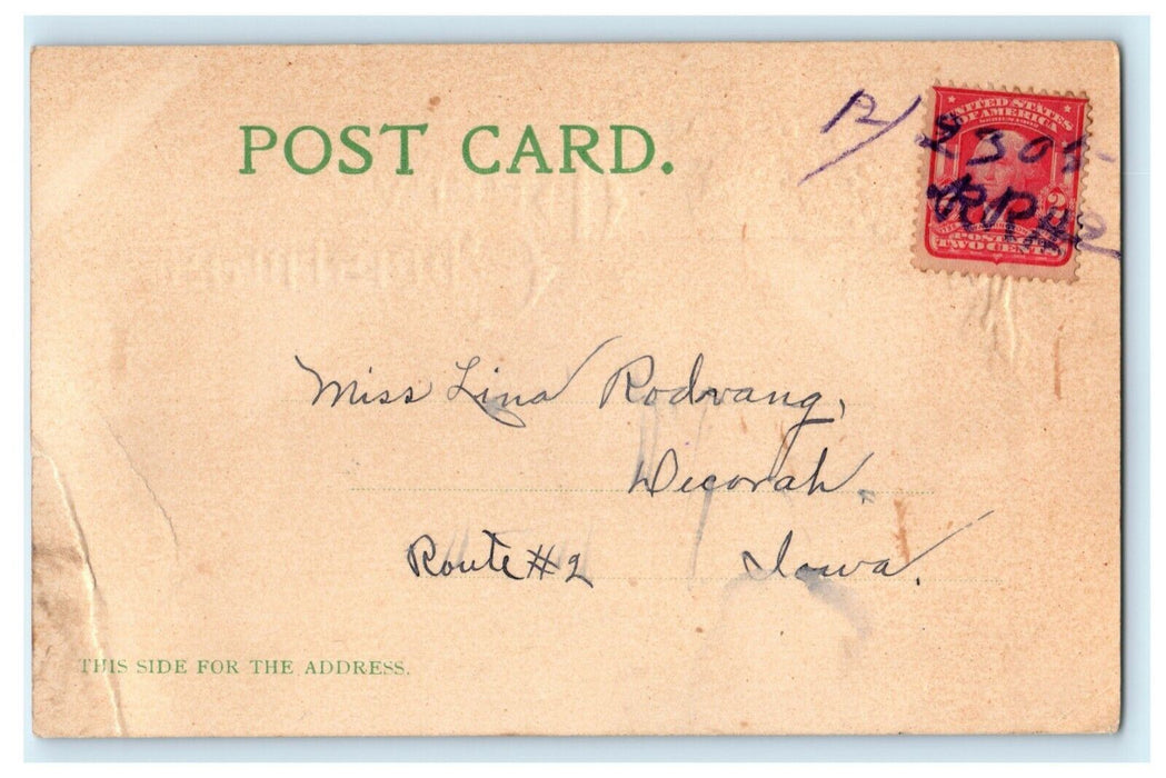 1905 Hand Cancel Merry Christmas Holly Decorah Iowa IA Postcard
