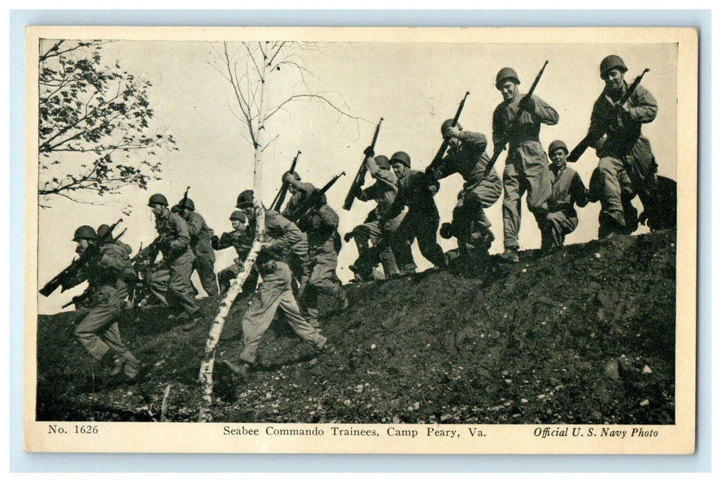 c1940s Holding Rifles, Seabees Commando Training Camp Peary Virginia VA Postcard