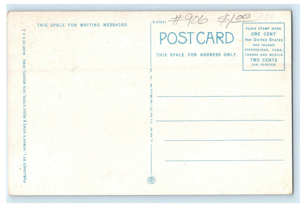 c1920 New Locust Street Bridge and Coliseum Des Moines Iowa IA Unposted Postcard