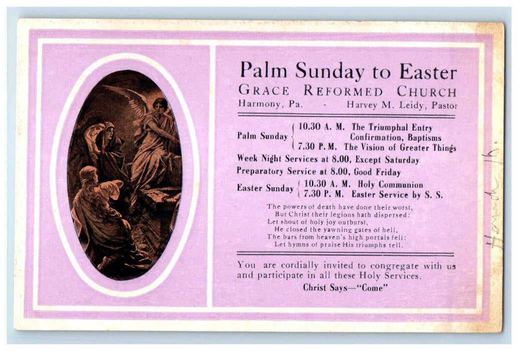 Palm Sunday To Easter Graced Reformed Church Harmony PA, Advertising Postcard