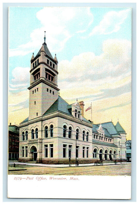 1905 Post Office, Worcester, Massachusetts MA Antique Posted Postcard