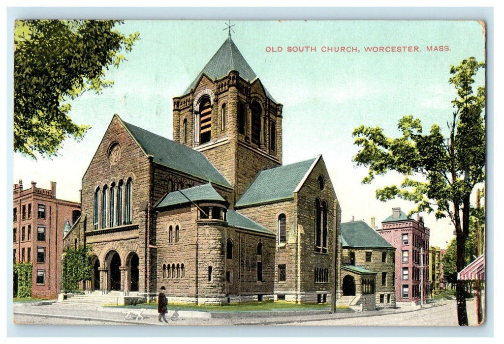 1907 Old South Church Entrance, Worcester Massachusetts MA Antique Postcard
