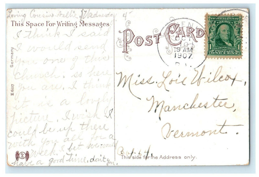 1907 Old South Church Entrance, Worcester Massachusetts MA Antique Postcard