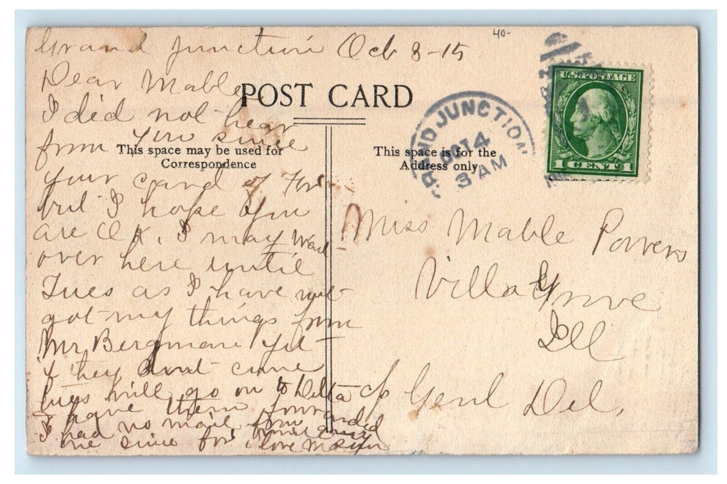 1915 View Of Main Street Grand Junction Colorado CO Posted Antique Postcard