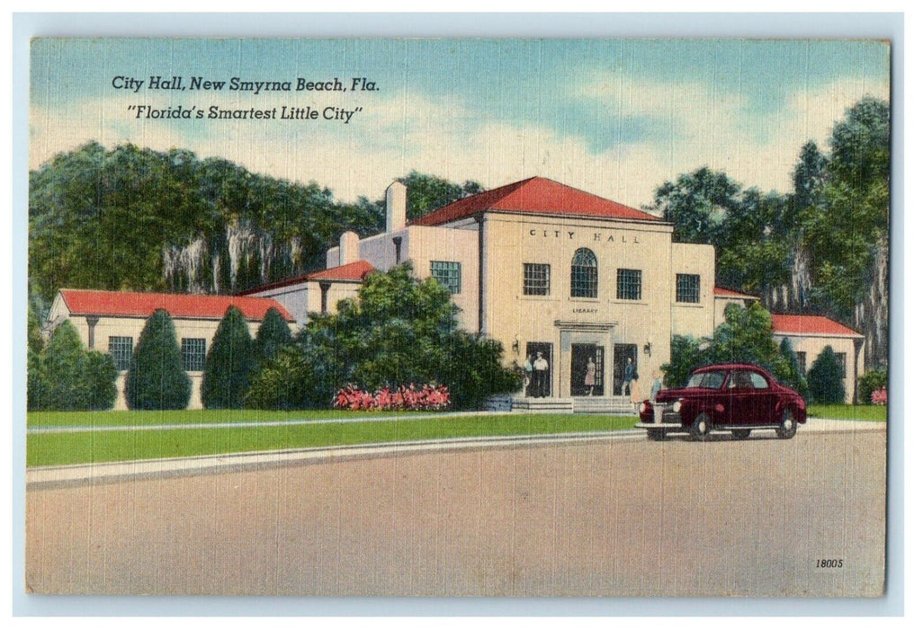 c1940s "Florida's Smartest City" City Hall, New Smyrna Beach FL Postcard