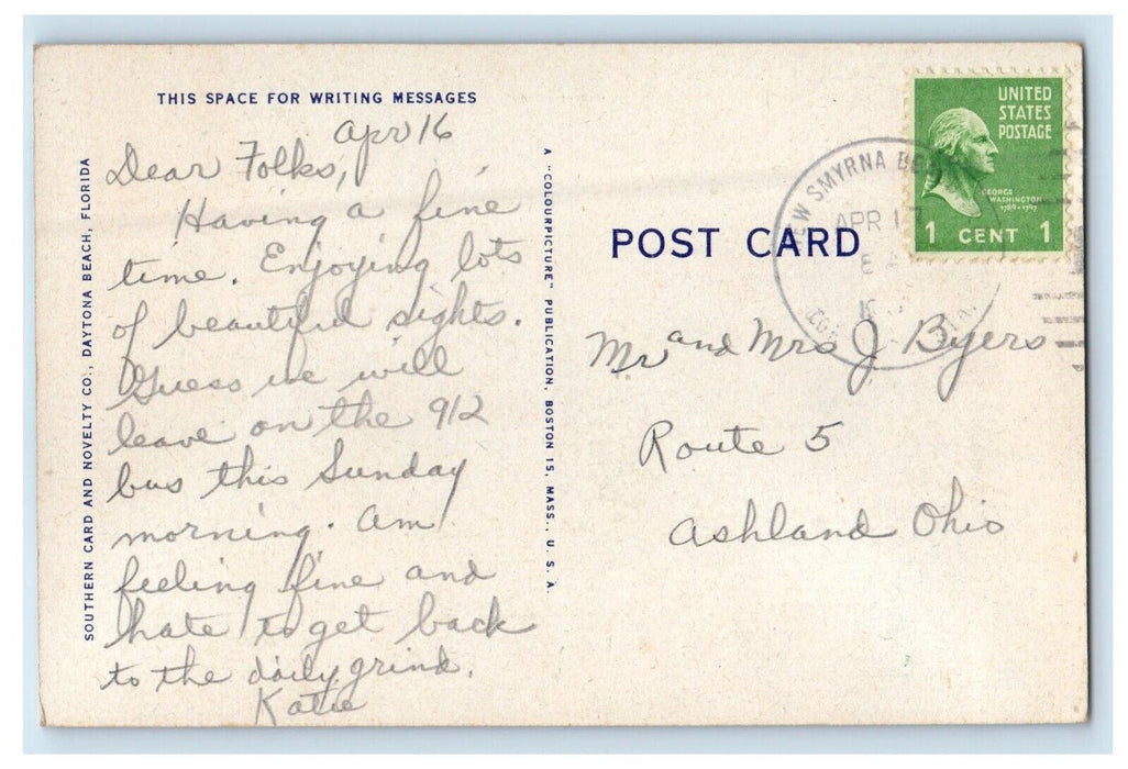 c1940s "Florida's Smartest City" City Hall, New Smyrna Beach FL Postcard