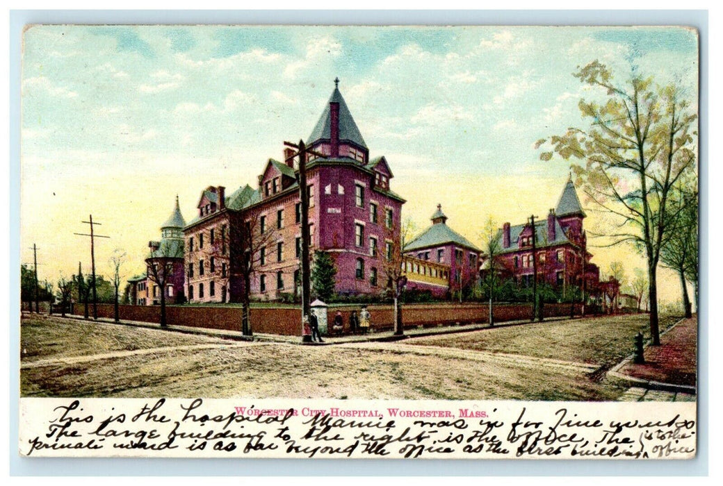 1907 Worcester City Hospital, Worcester Massachusetts MA Antique Postcard