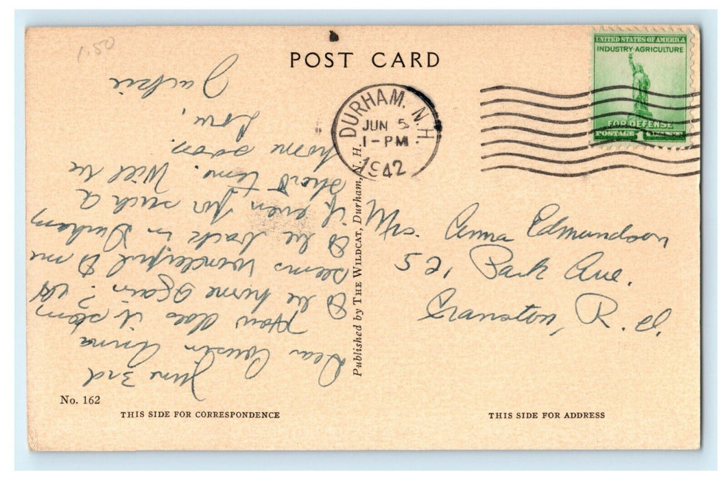 1942 Thompson Hall University of New Hampshire NH Durham Postcard