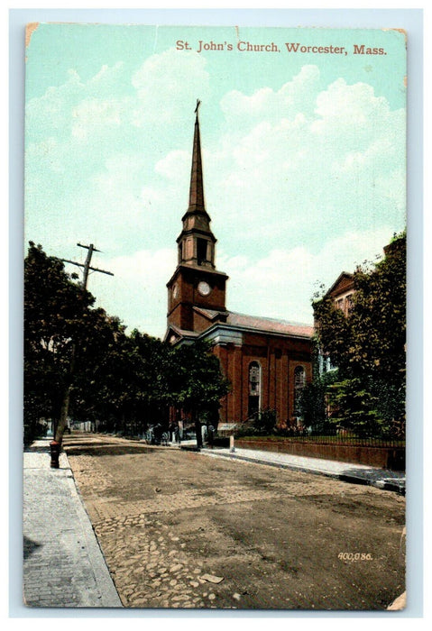 1912 St. John's Church, Worcester Massachusetts MA Antique Posted Postcard