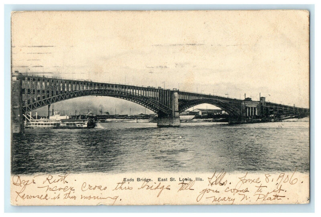 1906 Eads Bridge East St. Louis Illinois IL Terre Haute Indiana IN Postcard