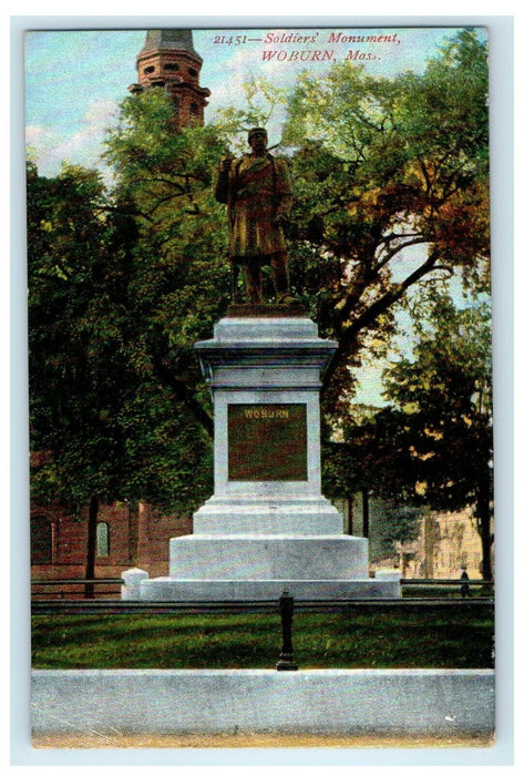 1907 Soldier's Monument View, Woburn Massachusetts MA Antique Posted Postcard