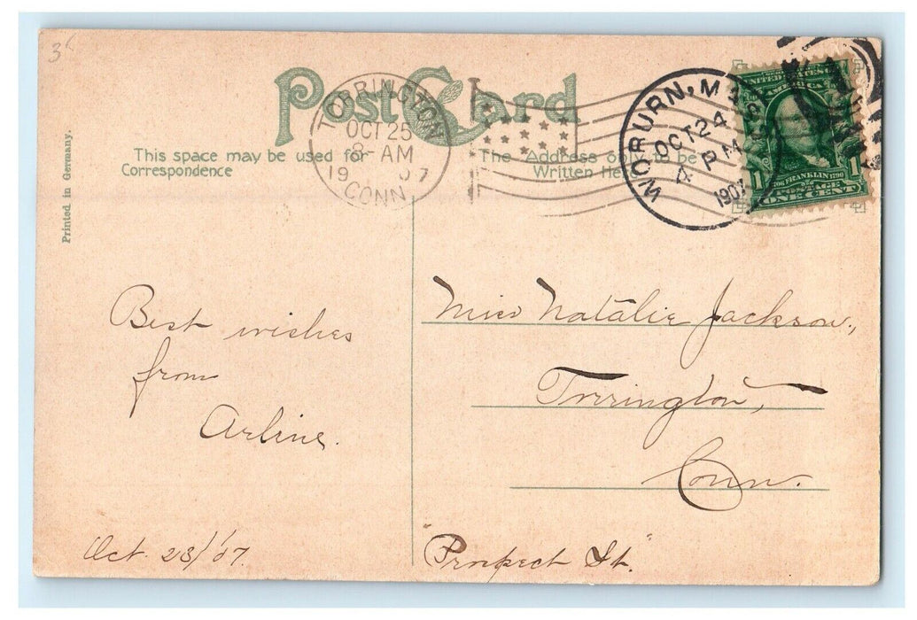 1907 Soldier's Monument View, Woburn Massachusetts MA Antique Posted Postcard
