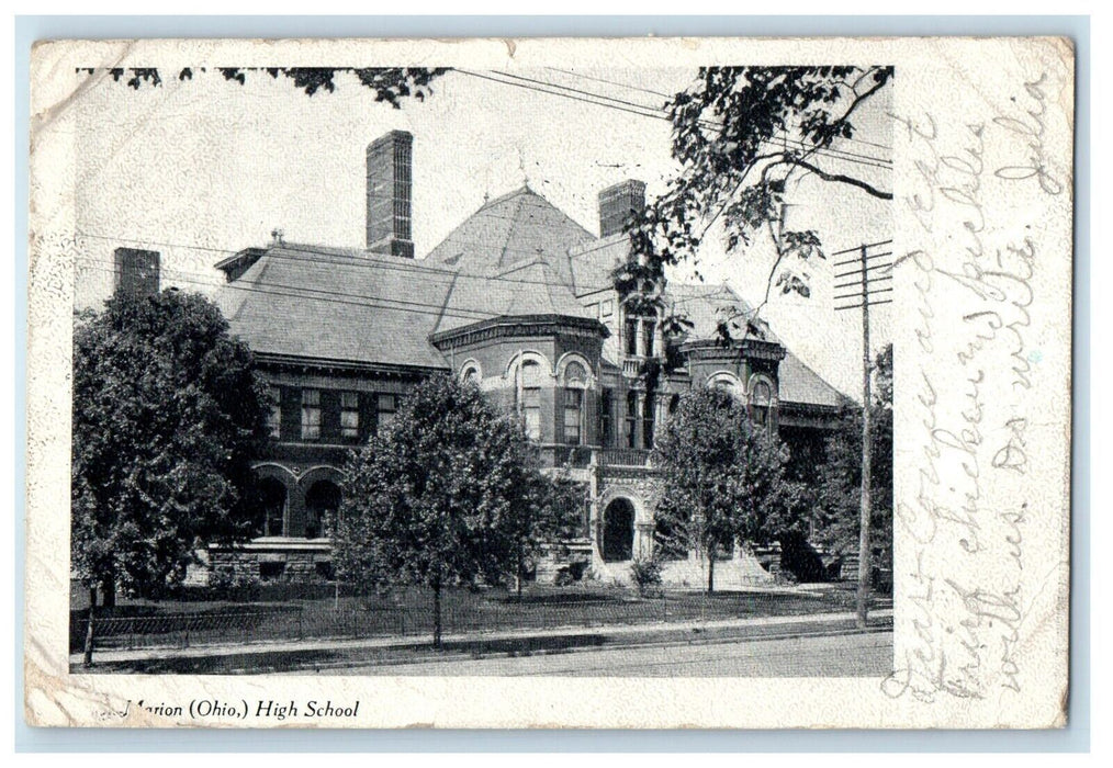 1906 High School Building Street View Marion Ohio OH Posted Antique Postcard