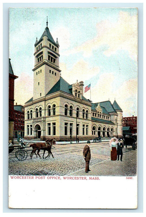1906 Worcester Post Office, Worcester, Massachusetts MA Antique Posted Postcard