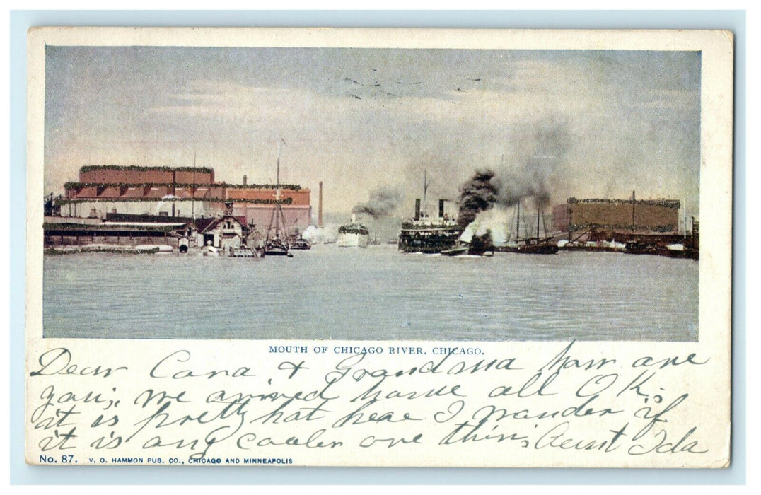 1909 Mouth of Chicago River Illinois IL Glitter Morgan Park Postcard