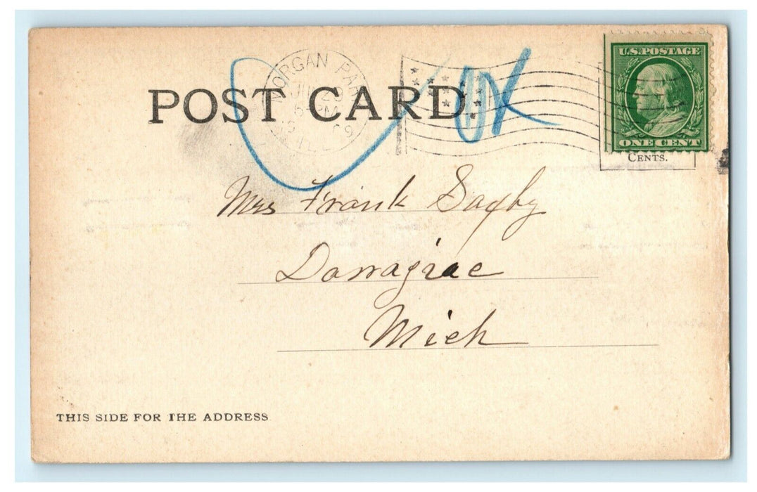 1909 Mouth of Chicago River Illinois IL Glitter Morgan Park Postcard