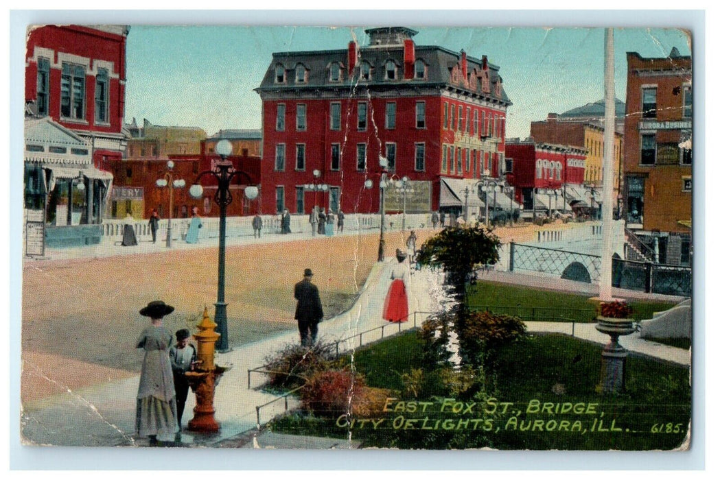 1910 City of Lights in East Fox Aurora Illinois IL Antique Unposted Postcard
