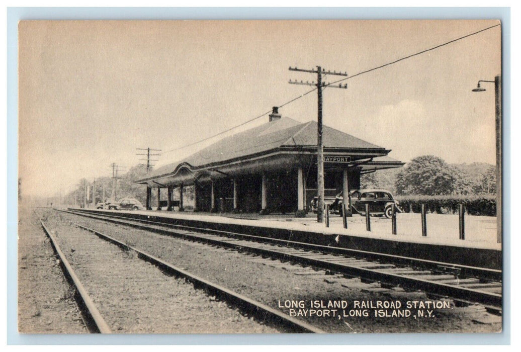 Long Island Railroad Station Bayport Cars Long Island New York NY Postcard