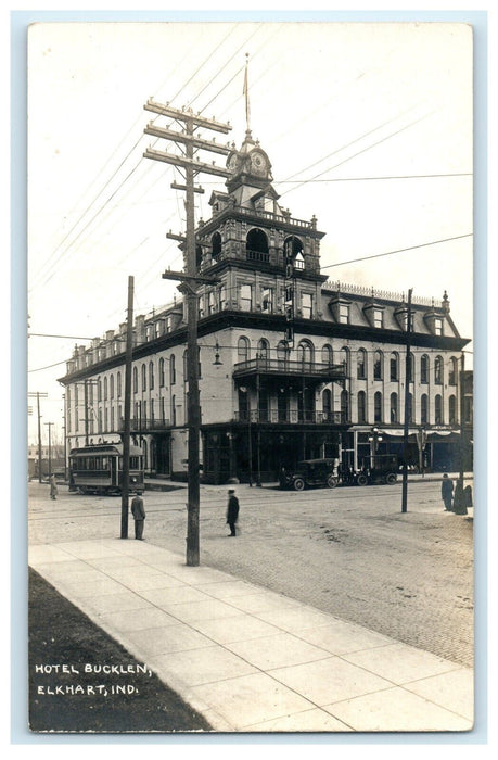 c1910's Hotel Bucklen Trolley Elkhart Indiana IN RPPC Photo Antique Postcard