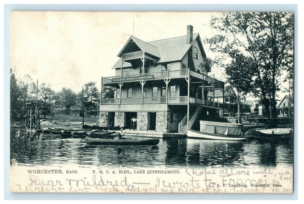 1905 YMCA Building, Lake Quinsigamond, Worcester, Massachusetts MA Postcard